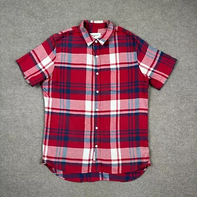 Modern Amusement Button Up Shirt Mens Size L Red Short Sleeve Plaid Collar Adult • $7.99