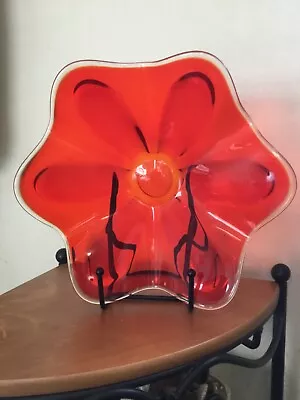 Vintage MCM Viking Glass Epic 6 Petal Persimmon Bowl 8 3/4  D • $19.99