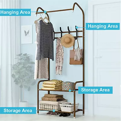 $27.50 • Buy Industrial Hall Tree With Bench & Shoe Storage Coat Rack Shoe Bench With Hooks