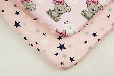 2 Pack FITTED SHEET 60x120 70x140 Cm  Cot Bed  COTTON Pink  Stars Teddy Bears • £11.99