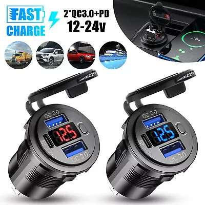 USB QC3.0 PD Type C Car Fast Charger Voltmeter Outlet Socket For 12V 24V Boat RV • $15.98