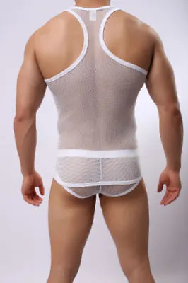 £26.86 • Buy Tank Top Size XL White Fishnet Transparent Manview By NEOFAN Sexy Ref M10
