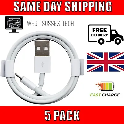 5 Pack USB IPhone Charger 8 Pin Fast Charge Cable For Apple IPhone IPad 1m Lead • £11.99