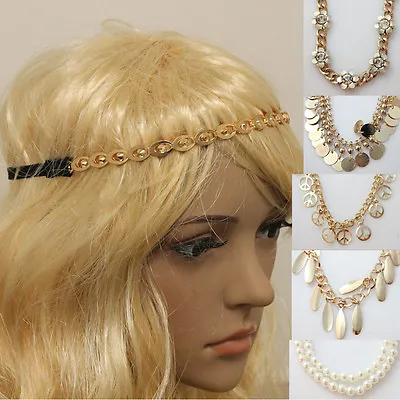 Retro Vintage Hippy Elastic Headband Hair Band Womens Head Piece Gatsby • £1.99