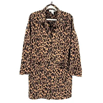 Retro Norton Studio Leopard Print Cardigan Long Line Sweater Women's XL Brown • $24.99