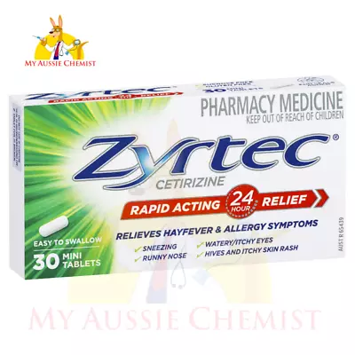 Zyrtec Rapid Acting Hayfever & Allergy Relief 30 Mini Tablets 24 Hour Relief • $26.75