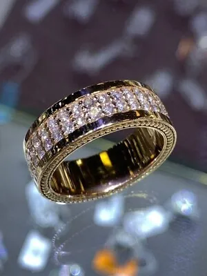 2CT Round Cut Lab Created Diamond Men's Wedding Band Ring 14K Yellow Gold Plated • $149.49