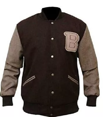 B Logo Miami Fashion Biker Classic Men Hotline Varsity Wool Bomber Real Jacket • £59.03