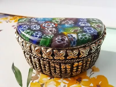 Vtg Handmade Miniature Metal Murano Art Glass Trinket Box Collectibles • $17.60