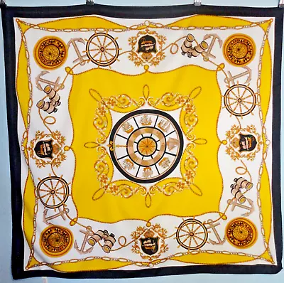 Large Satin Square Scarf Yellow Black Naughtical Design Sailing Ships • £6