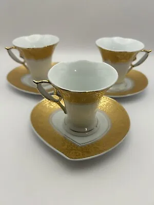 Five Vintage Italian GNA Fine Porcelain  Espresso Cups & Saucers Gold • $44.99