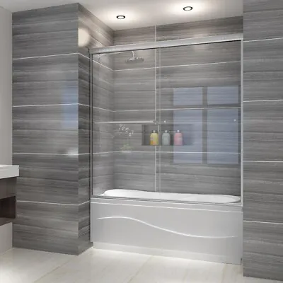 ELEGANT Sliding Bathtub Shower Door 60  W X 57   H Clear Glass Panel Chrome  • $323.09