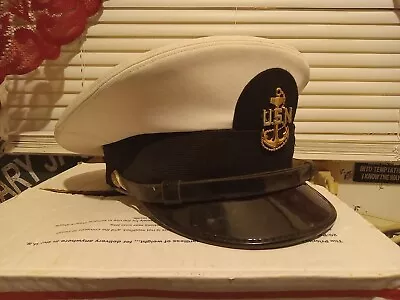 VINTAGE US Navy Chief Petty Officier USN Military Dress Hat Bancroft CAP 7  1/4 • $29.95