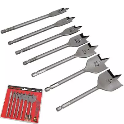 Neilsen 7pc Flat Spade Wood Hole Saw Drill Bit Hex End Set 10mm - 40mm • £7.99