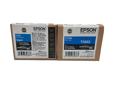 Lot 2 Epson Cyan Ink T5802 For Stylus Pro 3800/3880 Epson UltraChrome K3 Ink • $99