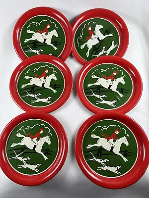 Vintage Tin Litho Coaster Set Six 6 Fox Hunt Scene Horse Rider Dogs 3 1/2  • $9.99