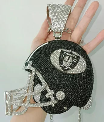 Oakland Las Vegas Raiders Helmet Medallion Necklace Bling Pendant + Chain 23  • $84.90