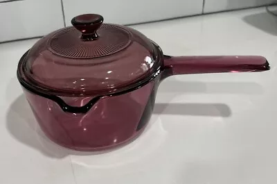 Corning Visions 1.L  Cranberry Glass Saucepan Pot Pyrex Lid Cookware • $20.99