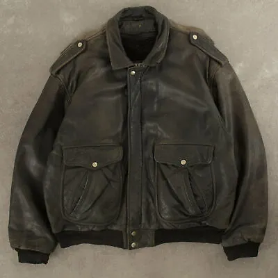 Vintage 90s G-2 Leather Flight Jacket XL Men's Washed Black • $124.46