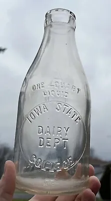 RARE C1910 Ames IA Milk Bottle IOWA STATE COLLEGE Dairy Dept TREQ Thatcher LOOK • $400