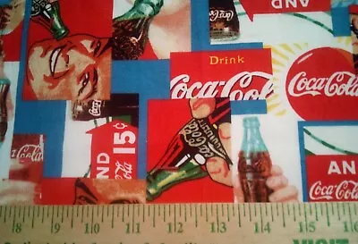 Coca Cola Fabric Faces Logos Cola Bottles 32” X 26” 100% Cotton OOP Rare #331 • $11.99