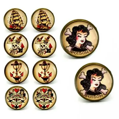 TATTOO ART CUFFLINKS Sailor Jerry Inspired Retro Navy Rockabilly Nautical Pinup • $11.95