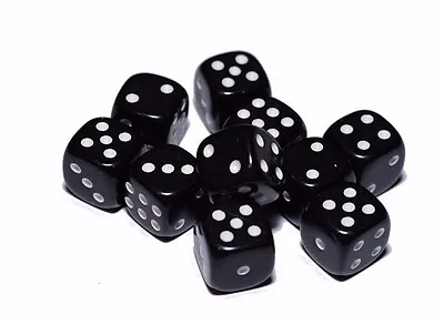10 Black Opaque Dice Set 16mm 6-Sided RPG Magic D&D Unique With White Pips Rolls • $6.99