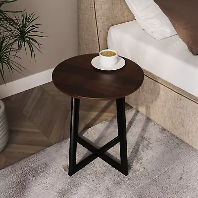 Round MDF Coffee Side End Table With Steel Frame Legs Marble Look Living Room • £18.99