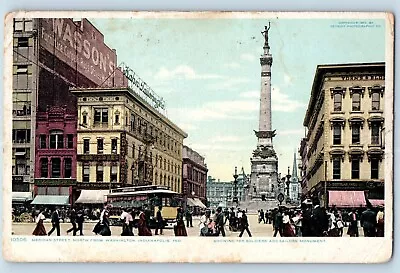 Indianapolis Indiana IN Postcard Meridan Street North Washington Streetcar 1910 • $29.95