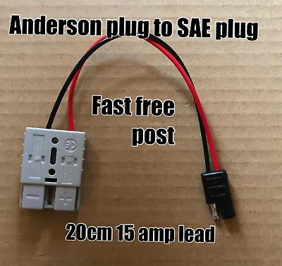 $25.92 • Buy SAE Plug Extension Adapter Cable 20 CM 18AWG 15 Amp Wire Solar Anderson Plug 