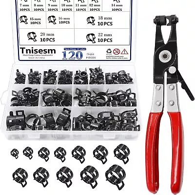 Tnisesm 121Pcs 6-22mm Spring Hose Clamp Assortment Kits 120pcs+pliers(black)  • $29.92