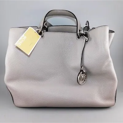 7/322 NWT Michael Kors Anabelle Large Grey Leather Top Zip Tote Satchel Bag With • $80.01