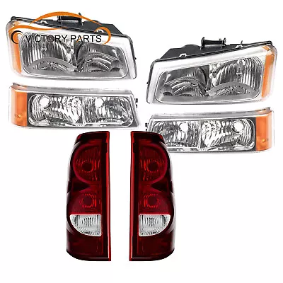 For 2003-2006 Silverado Chrome Housing Headlights Amber+Taillights Dark Red • $109.60