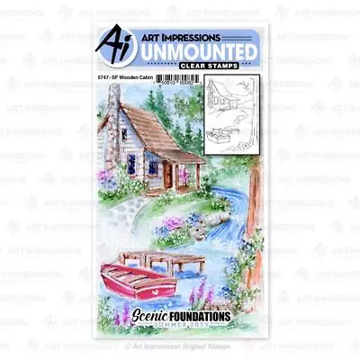 New ART IMPRESSIONS ACRYLIC Rubber Stamp WATERCOLOR Foundations WOODEN CABIN • $14.95