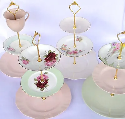 How To Make 3 Tier Vintage Wedding Cake Plate Tiered Stand DIY HEAVY Fitting • $11.98