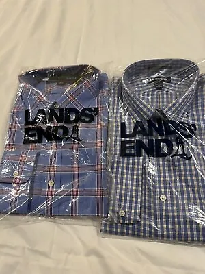 Lands' End Mens 2 Button-Down Long Sleeve Men's Shirt LG 161/2-34 NWT • $34