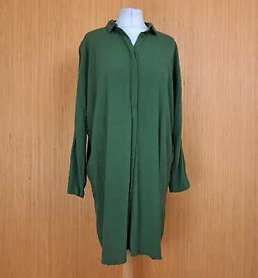 TOPSHOP Shirt Dress Khaki Green Military Oversize UK 10 Collared Long Sleeve • £12