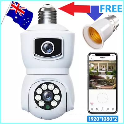 Dual Lens HD 1080P E27 Light Bulb Home Wireless PTZ Security CCTV Camera Wifi AU • $37.92