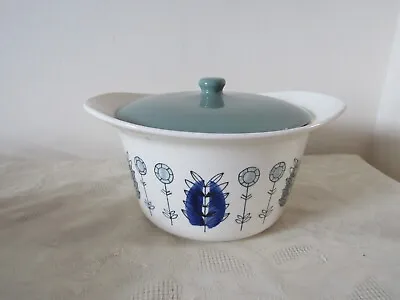 Vintage Retro Egersund Norway Lidded Casserole Green Blue Trees 17cm Diameter • £19.99