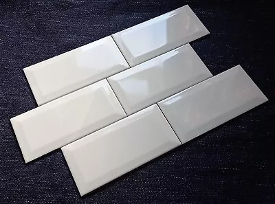 6 CREAM/IVORY GLOSSY BEVELED EDGE WALL TILES - 10cm X 20cm • £7.94