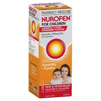 $33.95 • Buy Nurofen Children 3Months-5Years Strawberry Suspension Pain & Fever Relief 200ml
