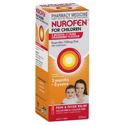 $33.95 • Buy Nurofen Children 3Months-5Years Strawberry Suspension Pain & Fever Relief 200ml