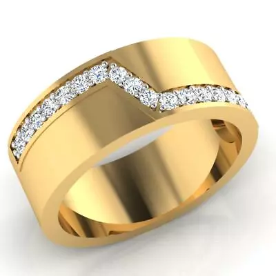 Round 0.31 Ct Natural Diamond Men's Band Solid 14K Hallmarked Yellow Gold Ring 8 • $988.14