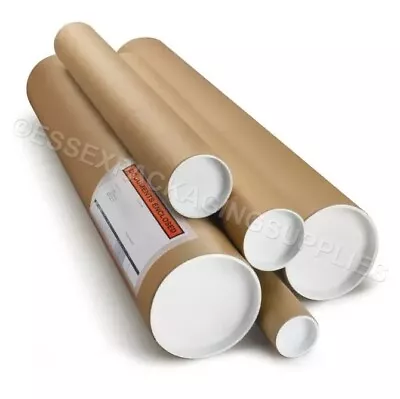 Cardboard Tubes Kraft Carton Cylinder Tubes Plastic White End Caps All Sizes • $93.87