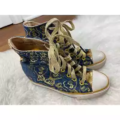 Daddy's Money Women's 6.5 Blue Gold Sequin High Top Lace Up Sneakers • $23