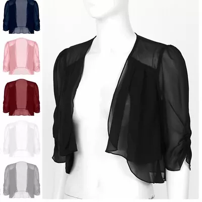 Iiniim Women's Sheer Bolero Mesh Chiffon Shrug Jacket Cardigan Open Front Top • $10.66