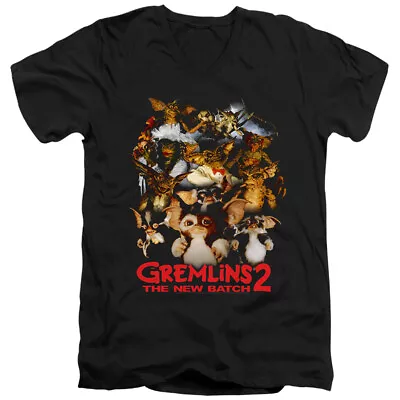 Gremlins 2 Slim Fit V-Neck T-Shirt Mogwai Crew Black Tee • $25.19