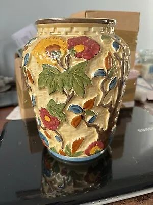 H.J. Wood Art Deco Majolica Hand Painted Indian Tree Pattern Large Vase No. 573 • £10