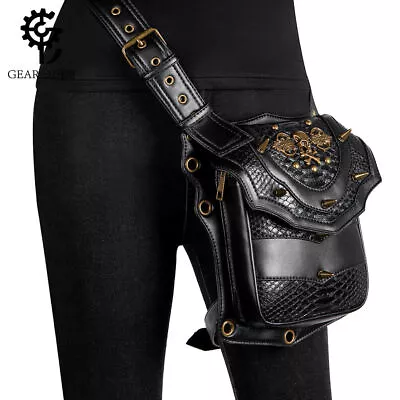 GEARDUKE Men Gothic Women Steampunk Leather Crossbody Shoulder Waist Chest Bag • $50.47