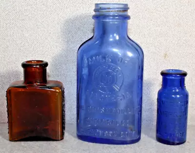 3 Vintage Bottles Cobalt Bromo-Seltzer & Phillips Milk Magnesia Brown Pa-PayAns • $9.99